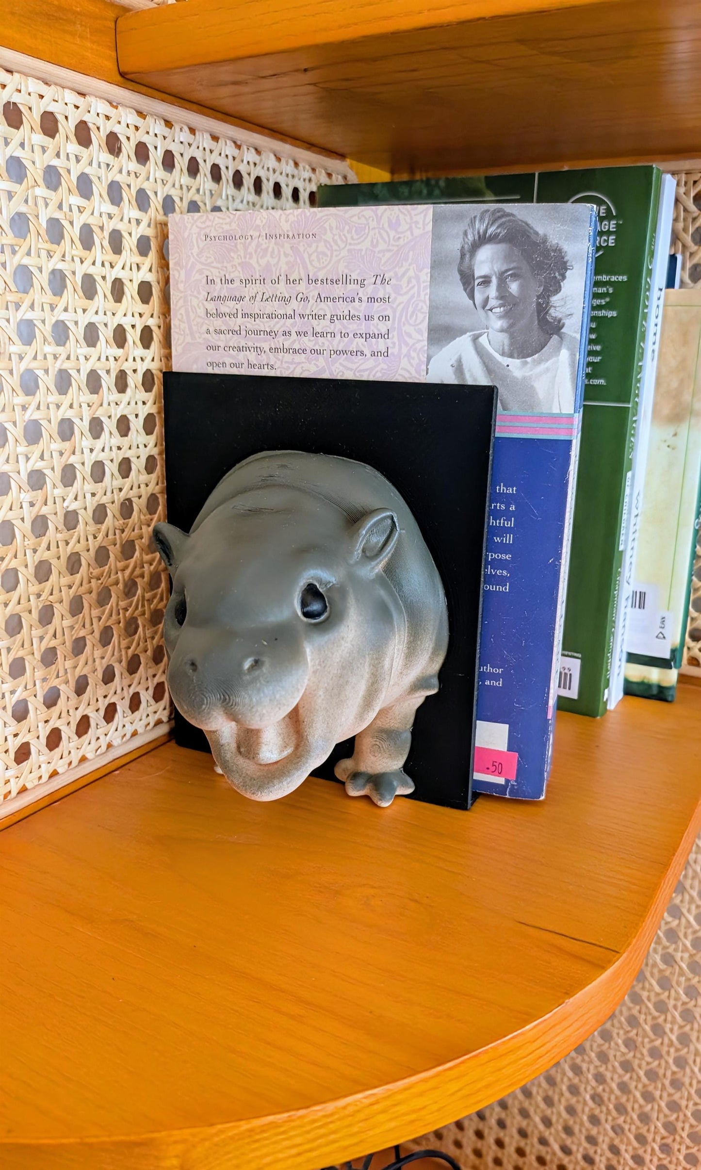 Custom Moo Deng, the pigmy hippo bookend.