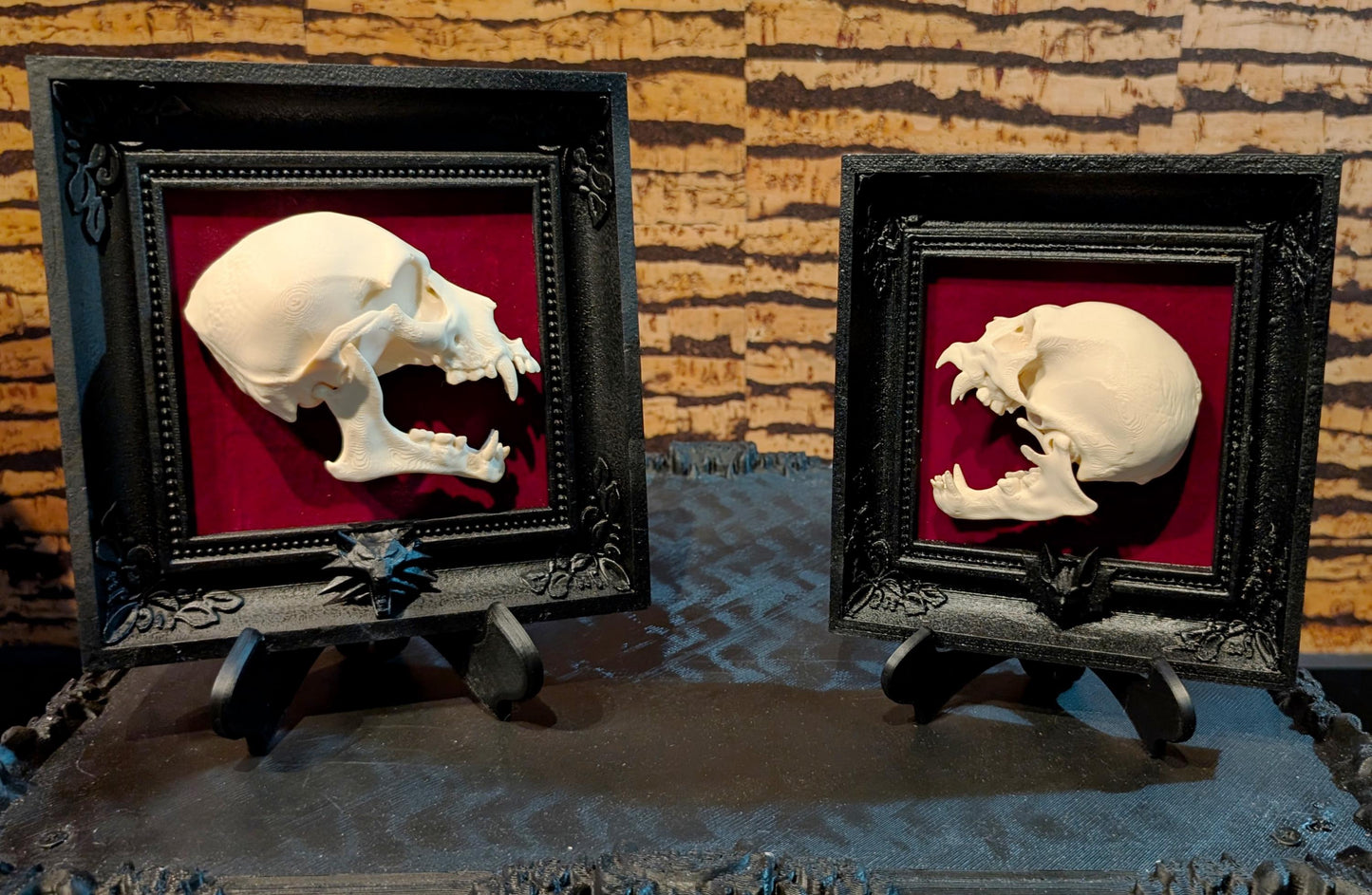 Anatomically Correct Werewolf Skull in Gothic Frame - Horror Collector's Art
