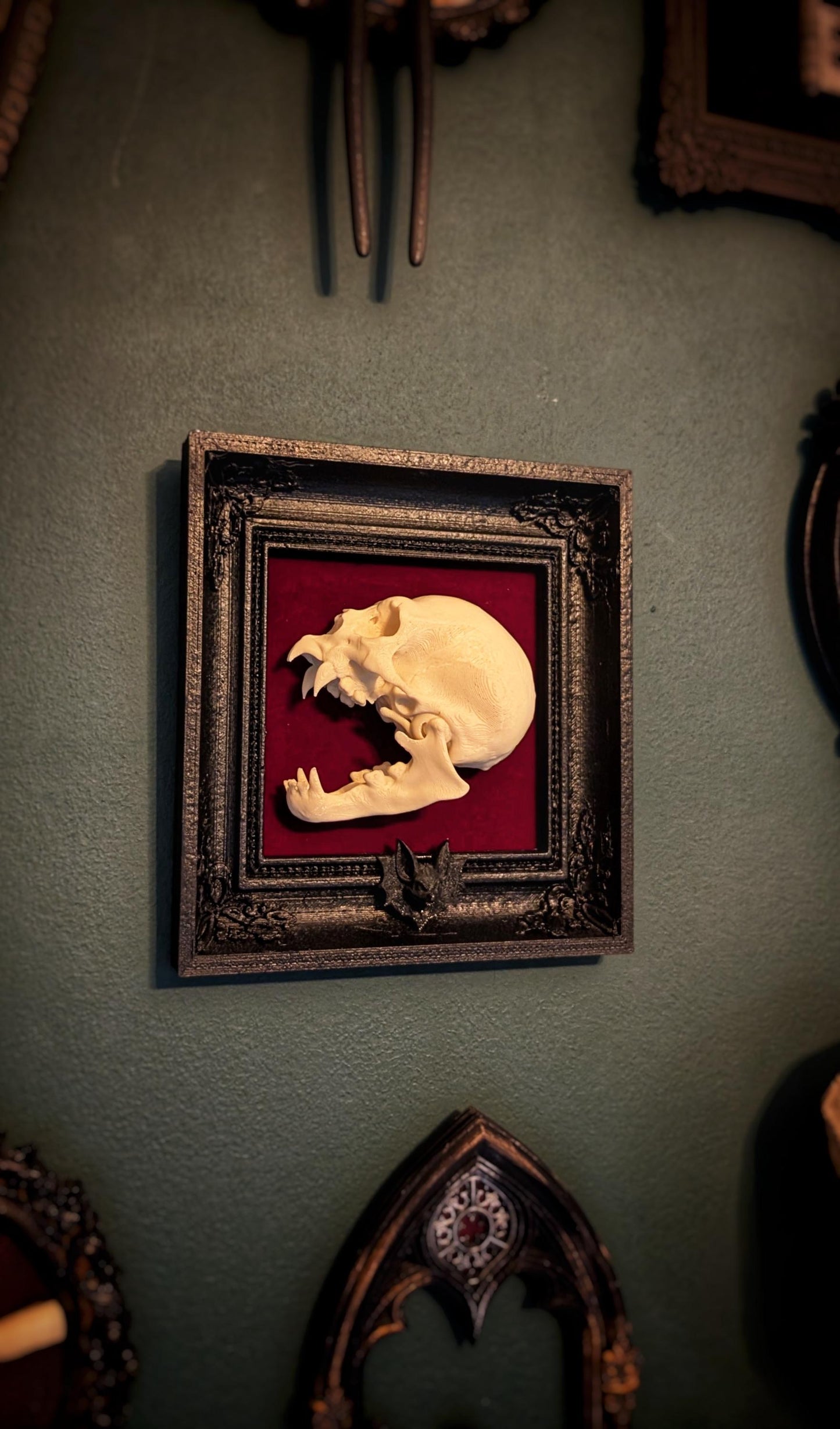 Anatomically Correct Vampire Skull in Gothic Frame - Horror Collector's Art