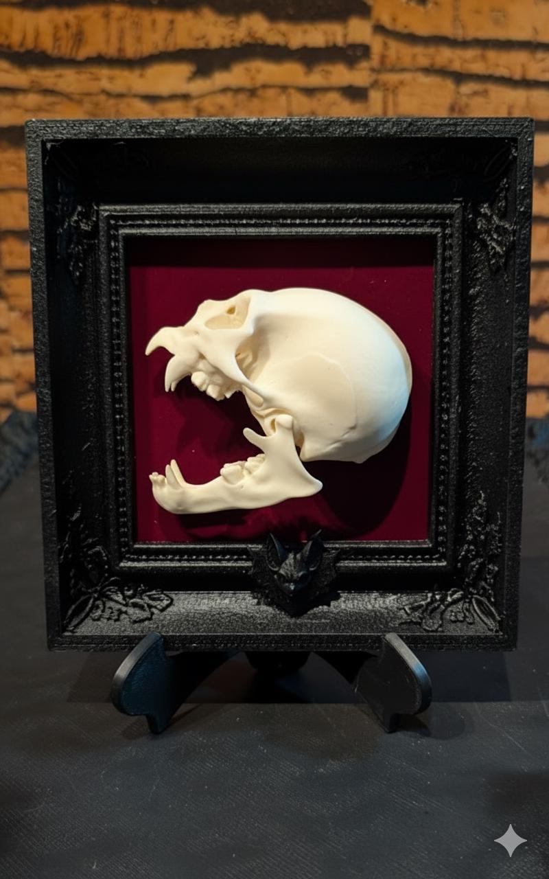 Anatomically Correct Vampire Skull in Gothic Frame - Horror Collector's Art