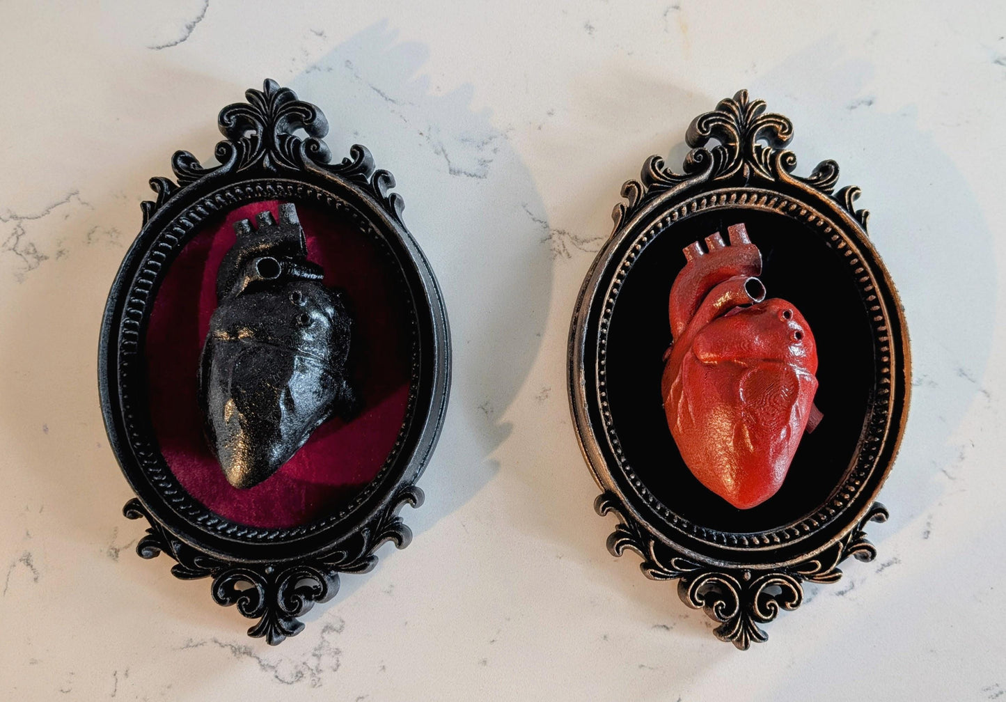 Gothic Anatomical Heart Wall Art - Red or Black Heart in Ornate Frame