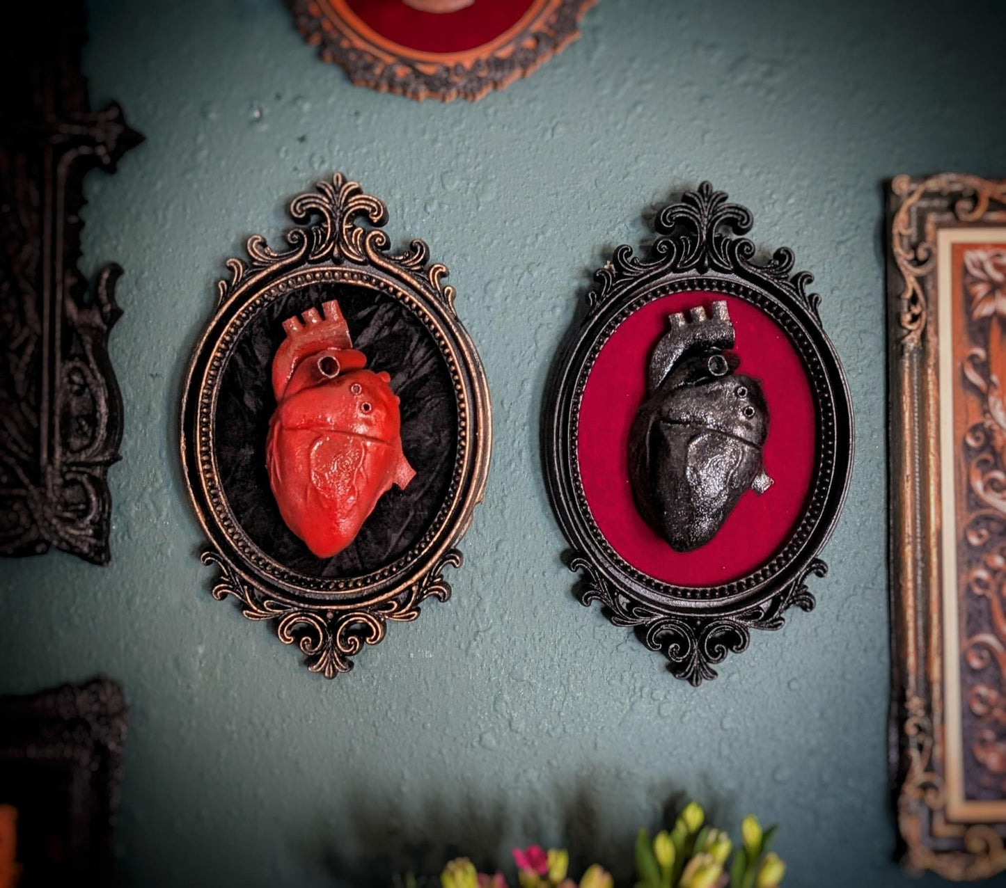 Gothic Anatomical Heart Wall Art - Red or Black Heart in Ornate Frame
