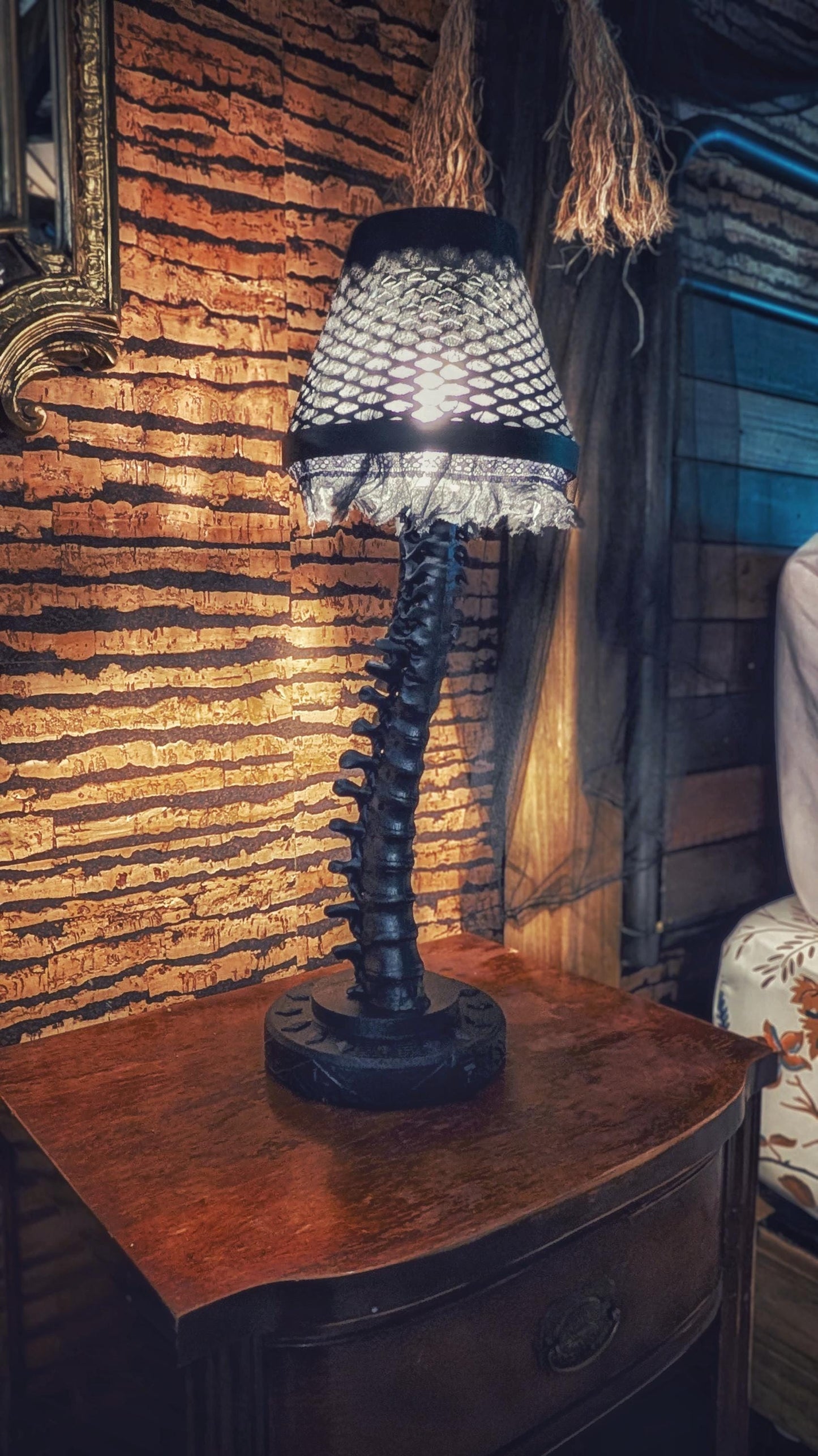 Gothic Skeleton Desktop Lamp - Life-Size-Anatomically accurate spine  with handmade shade!