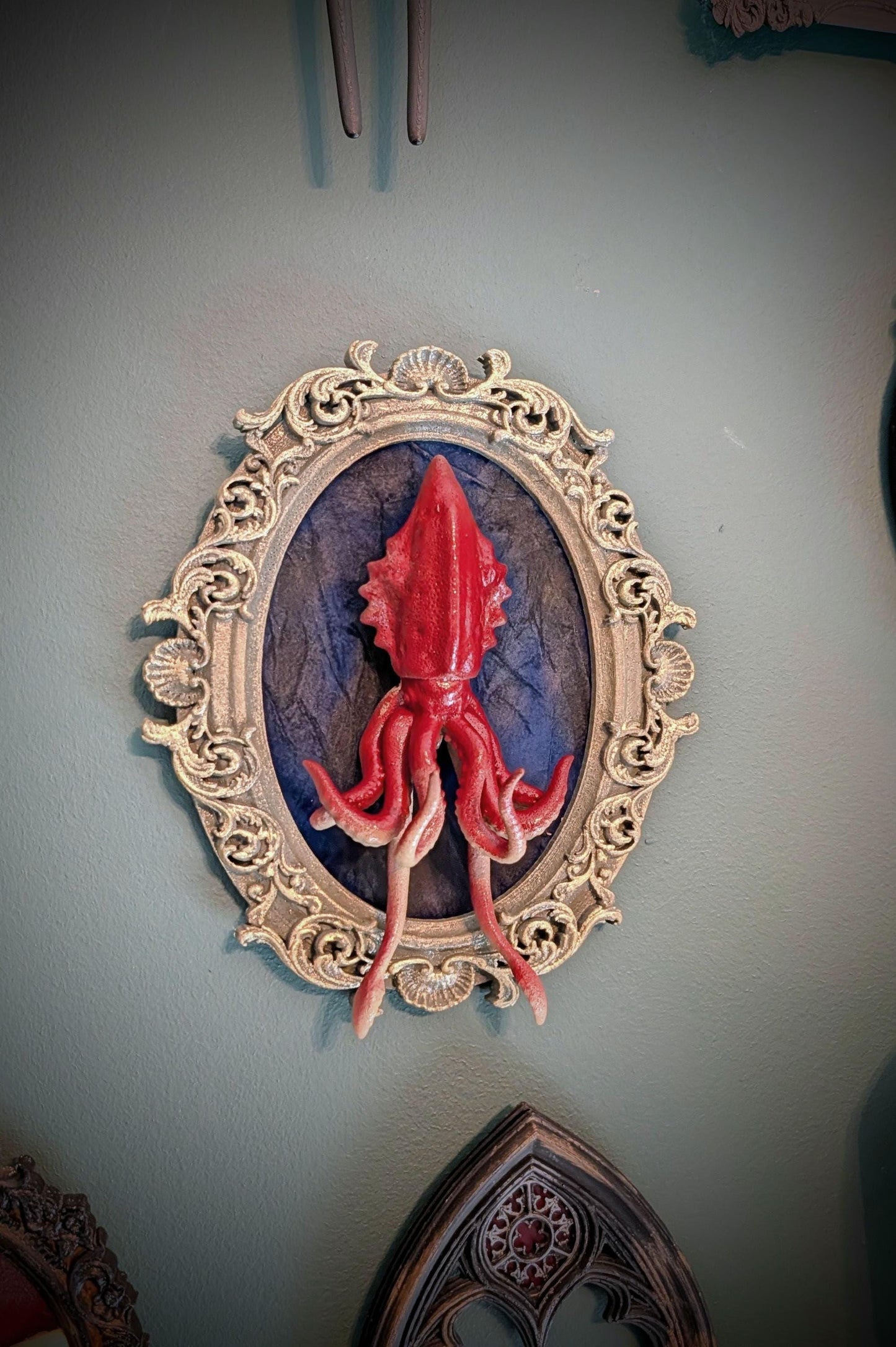 Baroque Giant Squid Wall Sculpture, Sea Monster Frame Art.